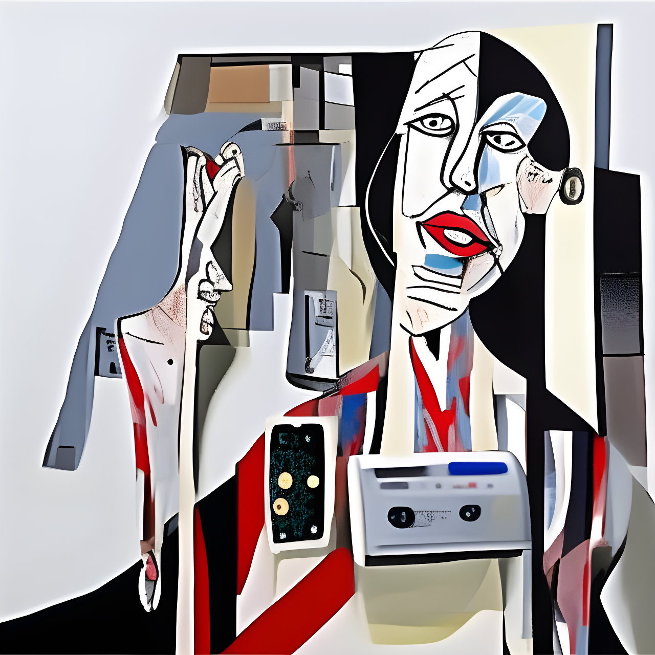 A digital caricature featuring abstract human-like figures with exaggerated features and bold colors.
