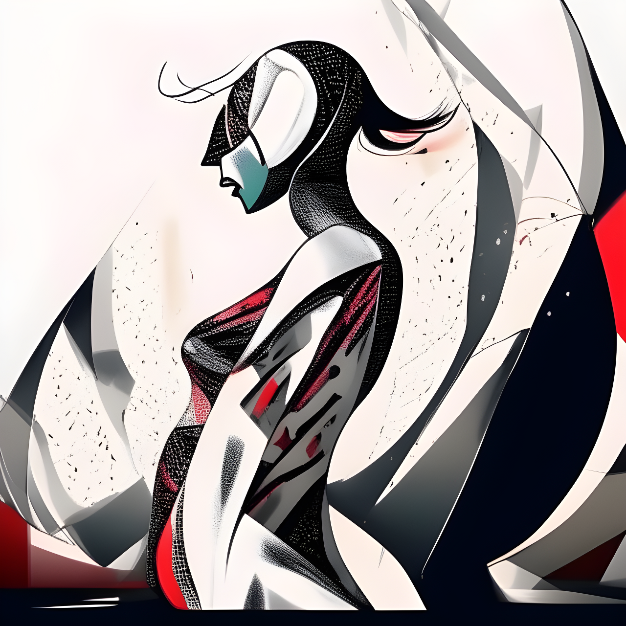 A stylized digital caricature of a human-like figure in profile.