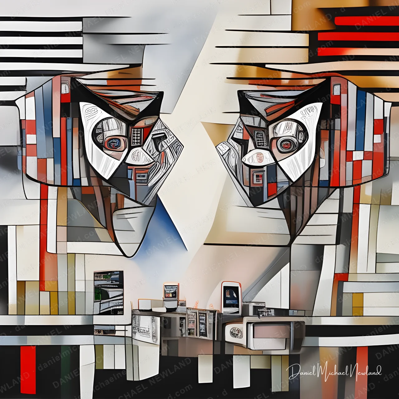 Night Owls, Fractured Portraits digital cubism artwork by Daniel Michael Newland