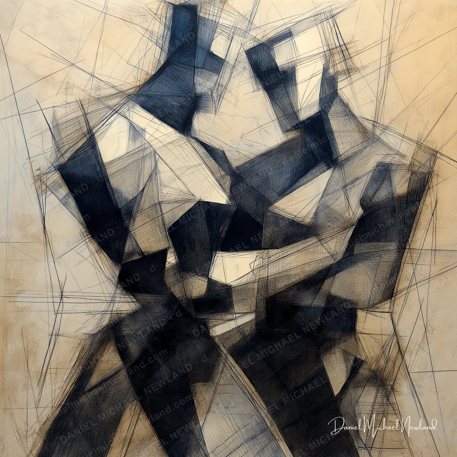 Pas de Deux, Masculine Form digital cubism artwork by Daniel Michael Newland