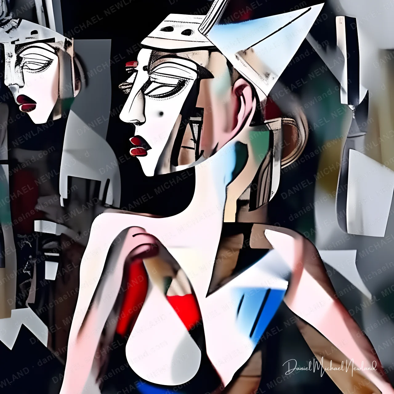 Pierrot, Fractured Portraits digital cubism artwork by Daniel Michael Newland