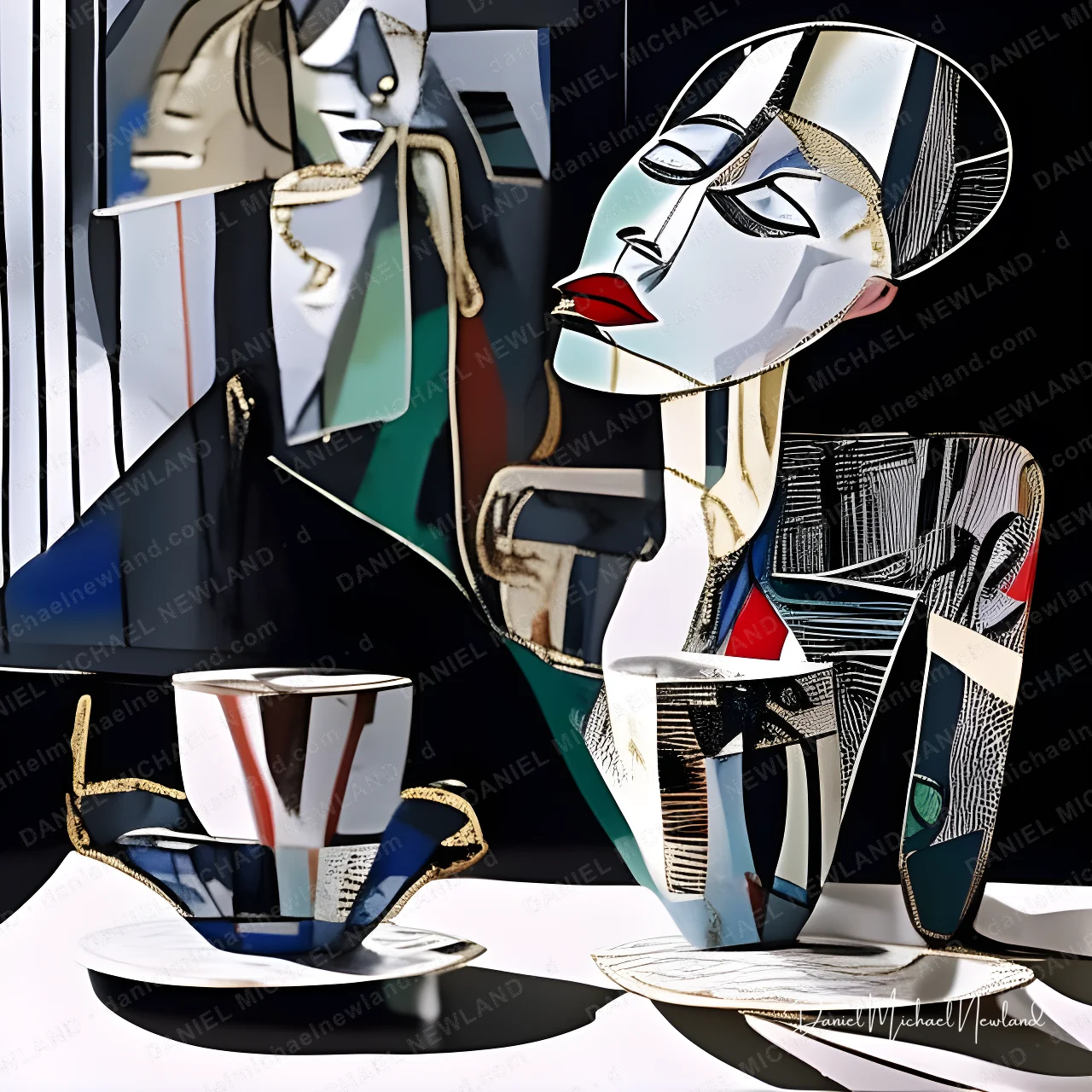 Tea for One, Fractured Portraits digital cubism artwork by Daniel Michael Newland