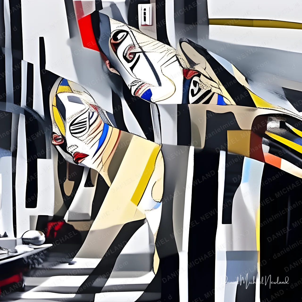 Greasepaint, Fractured Portraits digital cubism artwork by Daniel Michael Newland